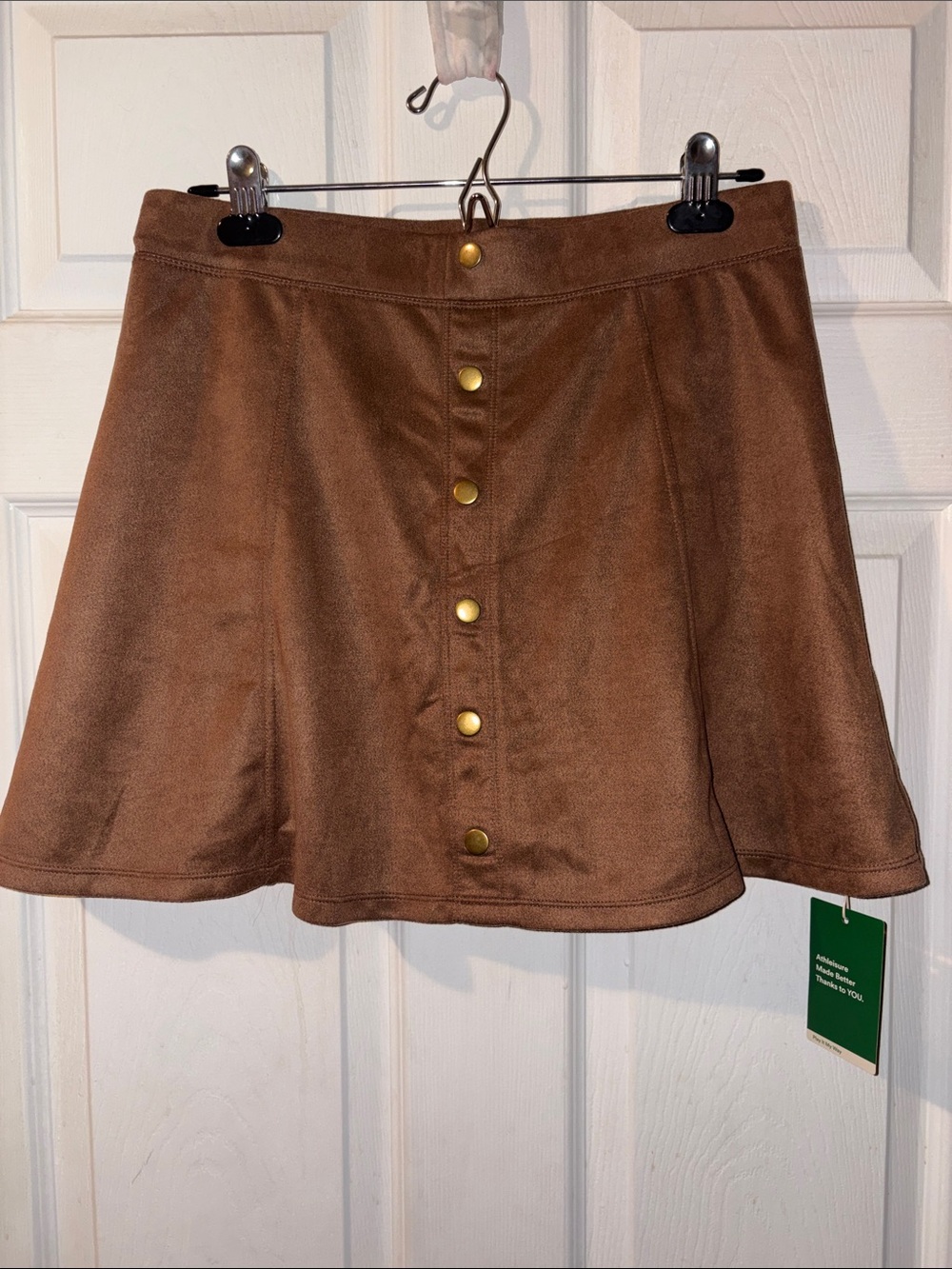 HALARA Brown Suede-Look Button Front Skater Skirt